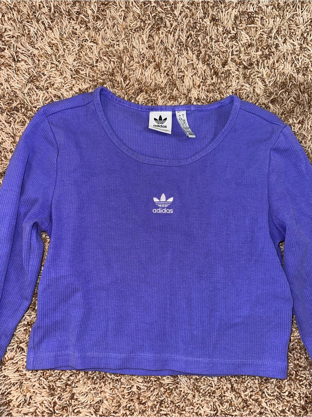 adidas Purple Long Sleeve Ribbed Crop Top